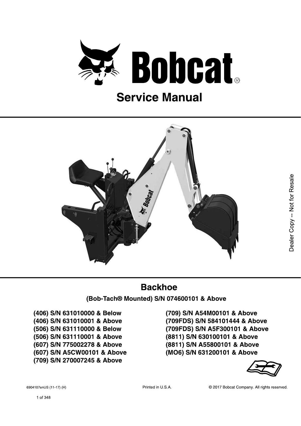 406 506 607 709 709FDS 8811 MO6 Backhoe Service Manual Bobcat